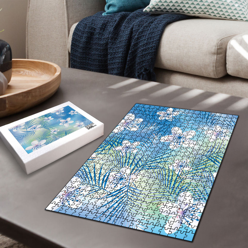 Blue Aloha Hawaiian Puzzle Tropical Flower Palm Leaf Pattern LT19 - Polynesian Pride