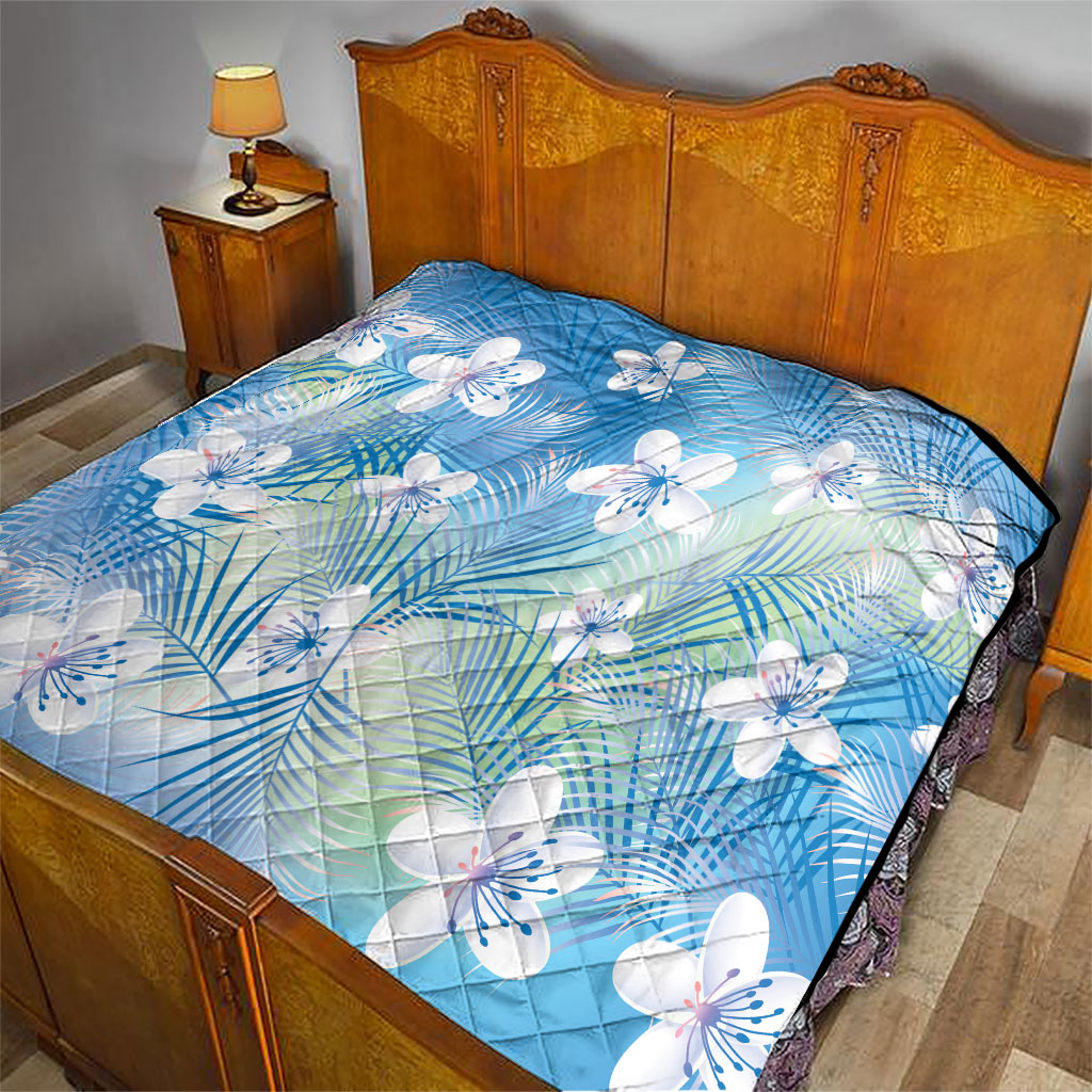 Blue Aloha Hawaiian Quilt Tropical Flower Palm Leaf Pattern LT19 - Polynesian Pride