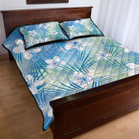 Blue Aloha Hawaiian Quilt Bed Set Tropical Flower Palm Leaf Pattern LT19 - Polynesian Pride