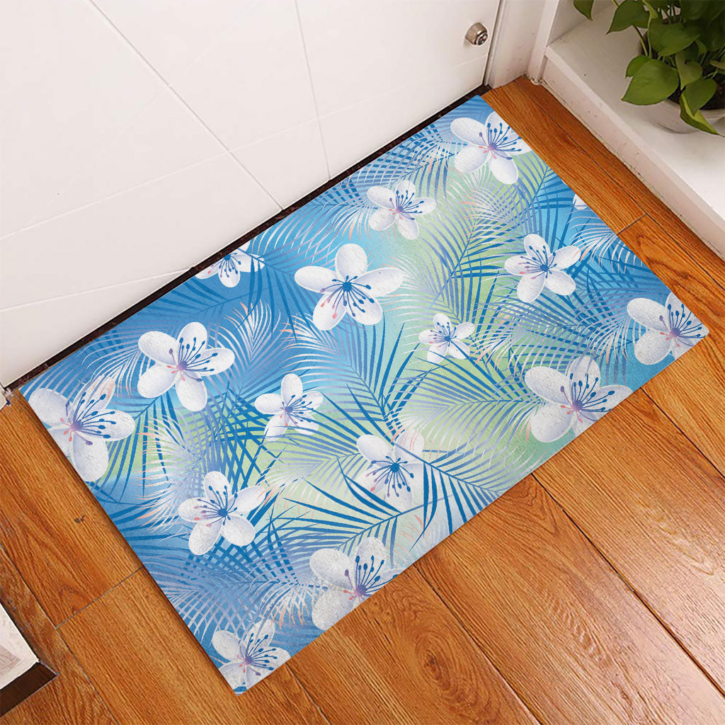 Blue Aloha Hawaiian Rubber Doormat Tropical Flower Palm Leaf Pattern LT19 - Polynesian Pride