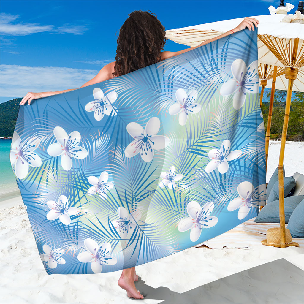 Blue Aloha Hawaiian Sarong Tropical Flower Palm Leaf Pattern