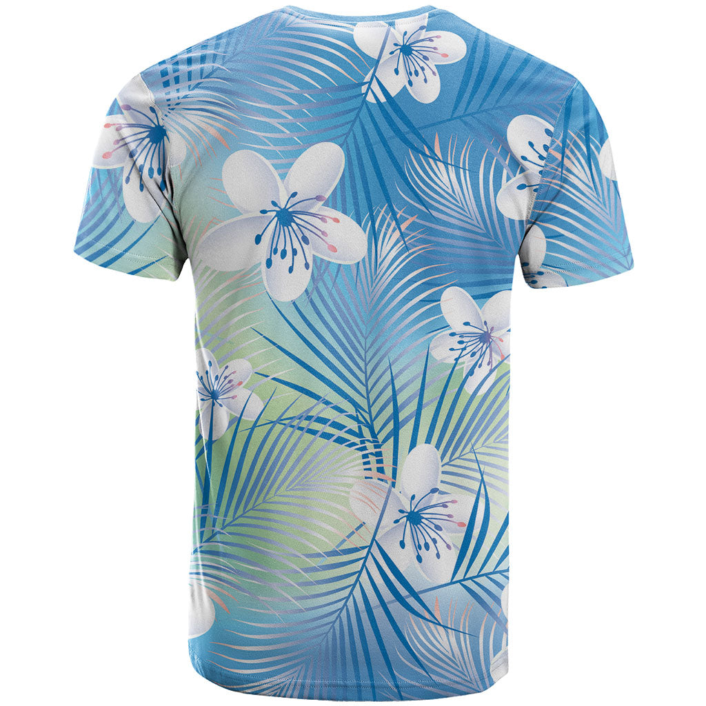 Blue Aloha Hawaiian T Shirt Tropical Flower Palm Leaf Pattern LT19 - Polynesian Pride