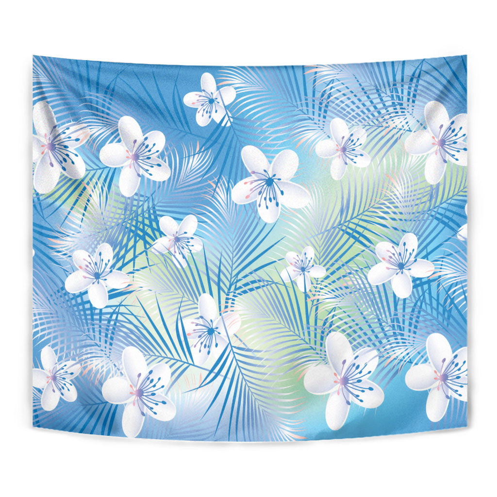 Blue Aloha Hawaiian Tapestry Tropical Flower Palm Leaf Pattern LT19 - Polynesian Pride