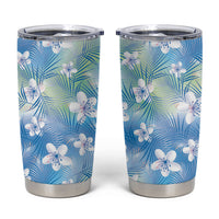 Blue Aloha Hawaiian Tumbler Cup Tropical Flower Palm Leaf Pattern LT19 Blue - Polynesian Pride