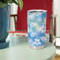 Blue Aloha Hawaiian Tumbler Cup Tropical Flower Palm Leaf Pattern LT19 - Polynesian Pride