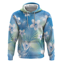 Blue Aloha Hawaiian Zip Hoodie Tropical Flower Palm Leaf Pattern LT19 Pullover Hoodie Blue - Polynesian Pride