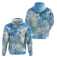 Blue Aloha Hawaiian Zip Hoodie Tropical Flower Palm Leaf Pattern LT19 - Polynesian Pride