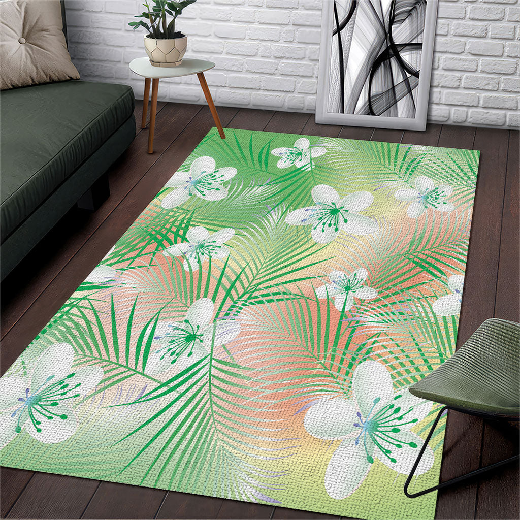 Green Aloha Hawaiian Area Rug Tropical Flower Palm Leaf Pattern LT19 Green - Polynesian Pride