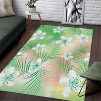 Green Aloha Hawaiian Area Rug Tropical Flower Palm Leaf Pattern LT19 Green - Polynesian Pride