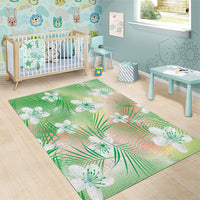 Green Aloha Hawaiian Area Rug Tropical Flower Palm Leaf Pattern LT19 - Polynesian Pride