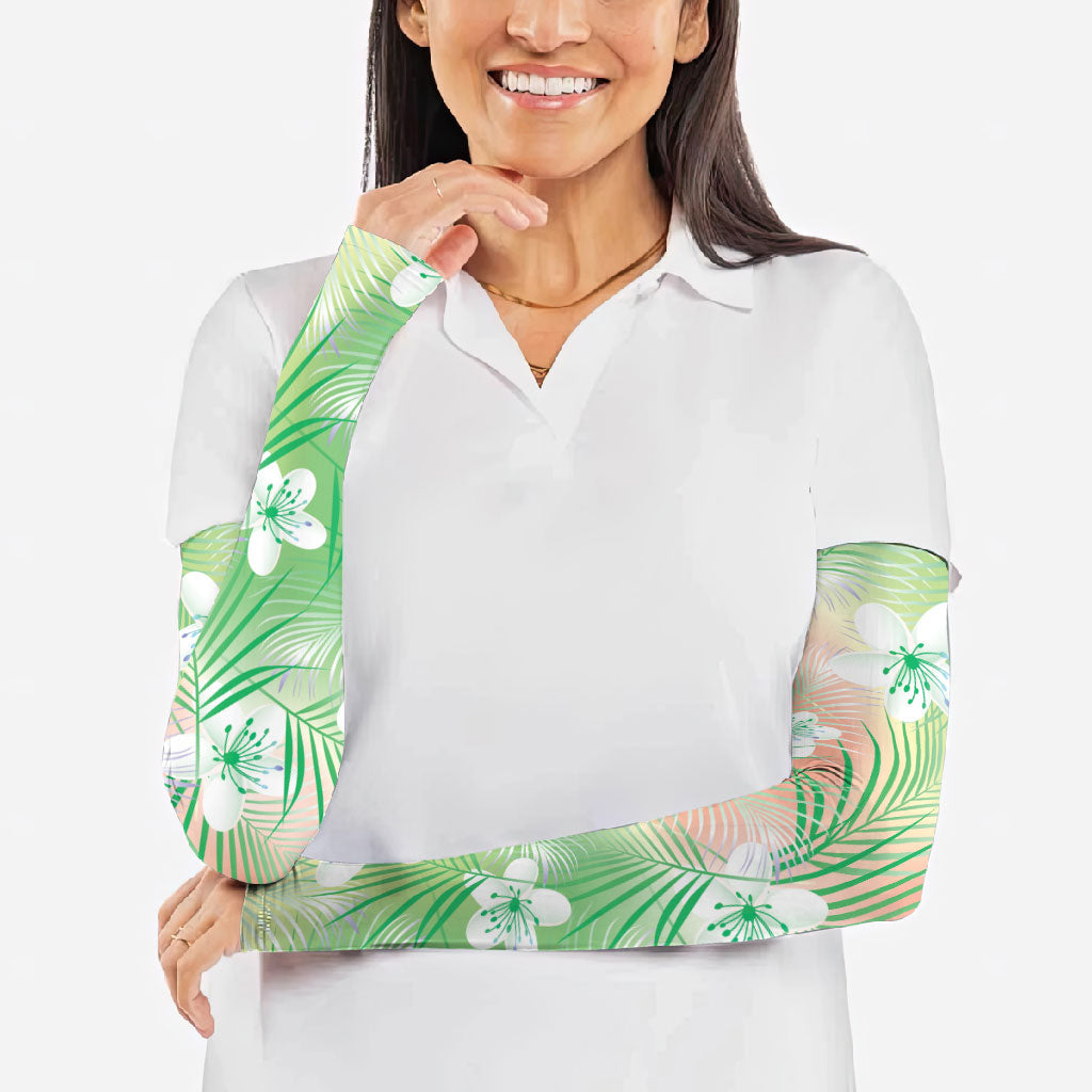 Green Aloha Hawaiian Arm Sleeves Tropical Flower Palm Leaf Pattern LT19 - Polynesian Pride