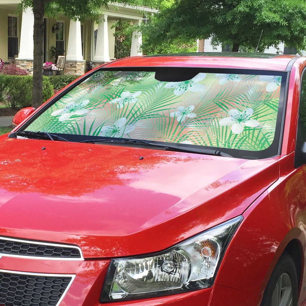 Green Aloha Hawaiian Auto Sun Shade Tropical Flower Palm Leaf Pattern LT19 - Polynesian Pride