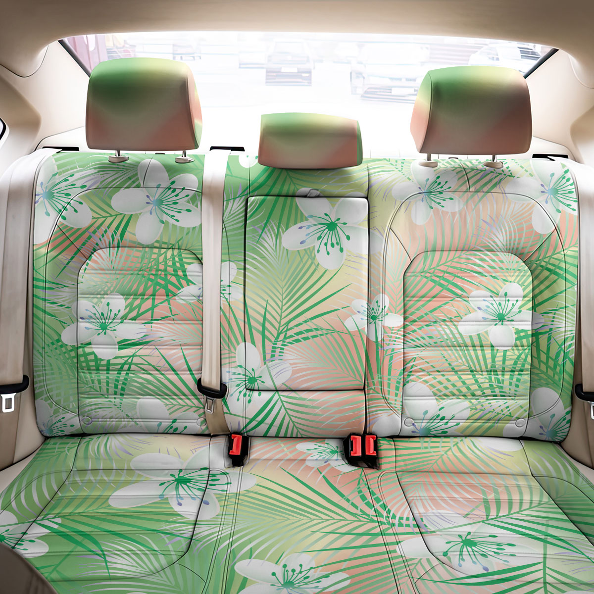 Green Aloha Hawaiian Back Car Seat Cover Tropical Flower Palm Leaf Pattern LT19 - Polynesian Pride