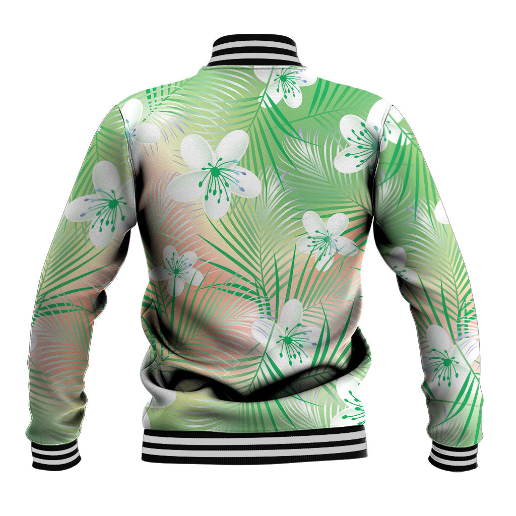 Green Aloha Hawaiian Baseball Jacket Tropical Flower Palm Leaf Pattern LT19 - Polynesian Pride