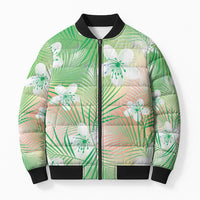 Green Aloha Hawaiian Bomber Puffer Jacket Tropical Flower Palm Leaf Pattern LT19 Unisex Green - Polynesian Pride