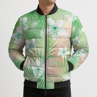Green Aloha Hawaiian Bomber Puffer Jacket Tropical Flower Palm Leaf Pattern LT19 - Polynesian Pride