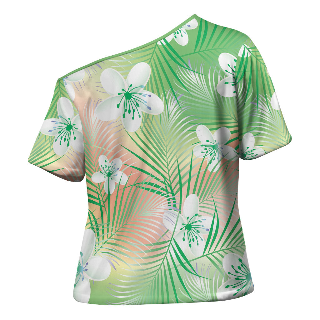 Green Aloha Hawaiian Cross Shoulder Shirt Tropical Flower Palm Leaf Pattern LT19 - Polynesian Pride