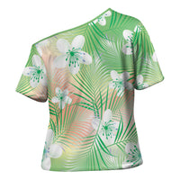 Green Aloha Hawaiian Cross Shoulder Shirt Tropical Flower Palm Leaf Pattern LT19 - Polynesian Pride