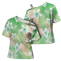 Green Aloha Hawaiian Cross Shoulder Shirt Tropical Flower Palm Leaf Pattern LT19 - Polynesian Pride
