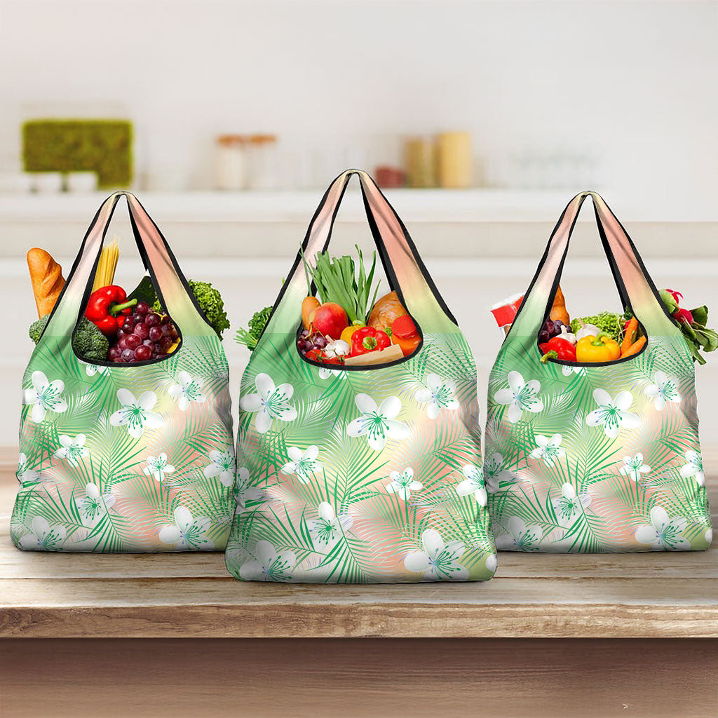 Green Aloha Hawaiian Grocery Bag Tropical Flower Palm Leaf Pattern LT19 3-pack One Size Green - Polynesian Pride