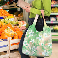 Green Aloha Hawaiian Grocery Bag Tropical Flower Palm Leaf Pattern LT19 - Polynesian Pride