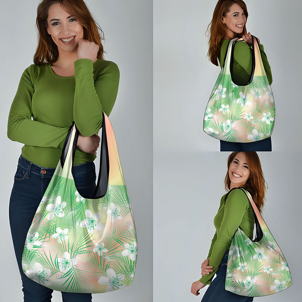 Green Aloha Hawaiian Grocery Bag Tropical Flower Palm Leaf Pattern LT19 - Polynesian Pride