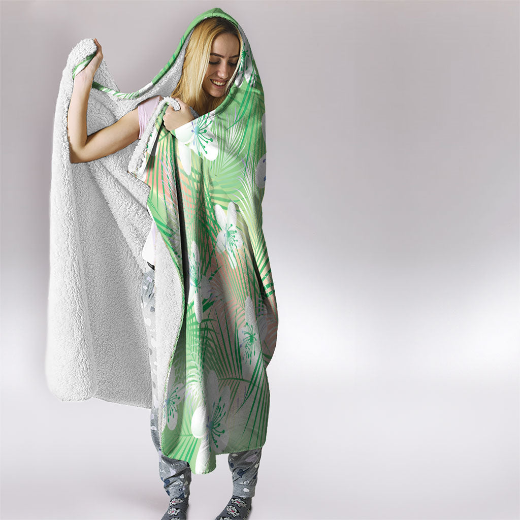 Green Aloha Hawaiian Hooded Blanket Tropical Flower Palm Leaf Pattern LT19 - Polynesian Pride