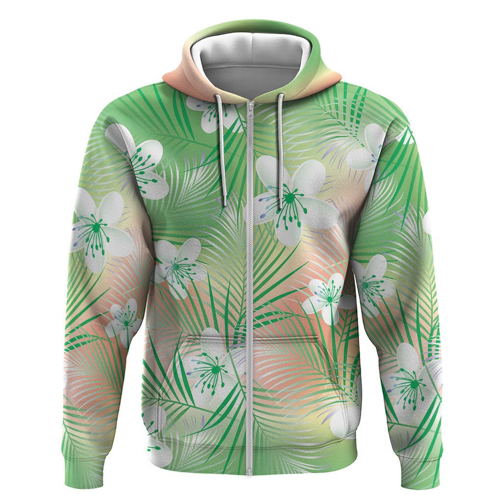 Green Aloha Hawaiian Hoodie Tropical Flower Palm Leaf Pattern LT19 Zip Hoodie Green - Polynesian Pride