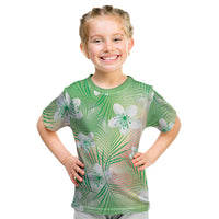 Green Aloha Hawaiian Kid T Shirt Tropical Flower Palm Leaf Pattern LT19 Green - Polynesian Pride