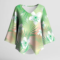 Green Aloha Hawaiian Kimono Sleeve Blouse Tropical Flower Palm Leaf Pattern LT19 Female Green - Polynesian Pride