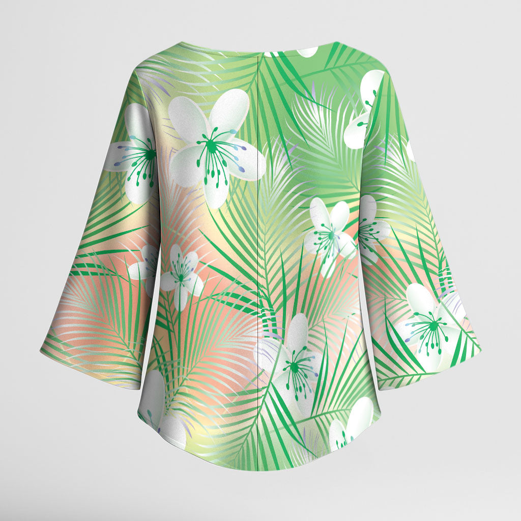 Green Aloha Hawaiian Kimono Sleeve Blouse Tropical Flower Palm Leaf Pattern LT19 - Polynesian Pride