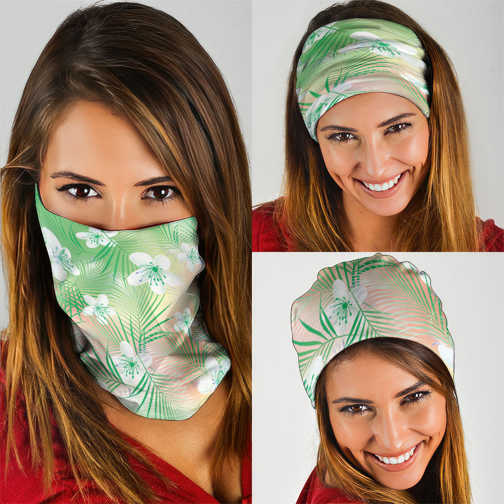 Green Aloha Hawaiian Neck Gaiter Tropical Flower Palm Leaf Pattern LT19 - Polynesian Pride