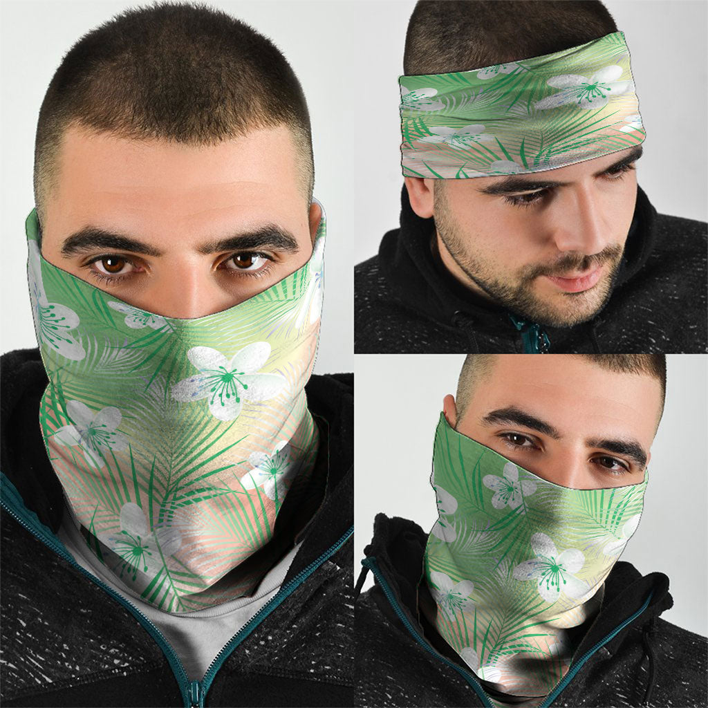 Green Aloha Hawaiian Neck Gaiter Tropical Flower Palm Leaf Pattern LT19 - Polynesian Pride