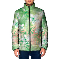Green Aloha Hawaiian Padded Jacket Tropical Flower Palm Leaf Pattern LT19 Men Green - Polynesian Pride