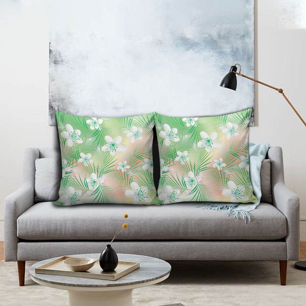 Green Aloha Hawaiian Pillow Cover Tropical Flower Palm Leaf Pattern LT19 - Polynesian Pride