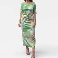 Green Aloha Hawaiian Puletasi Tropical Flower Palm Leaf Pattern LT19 Long Dress Green - Polynesian Pride