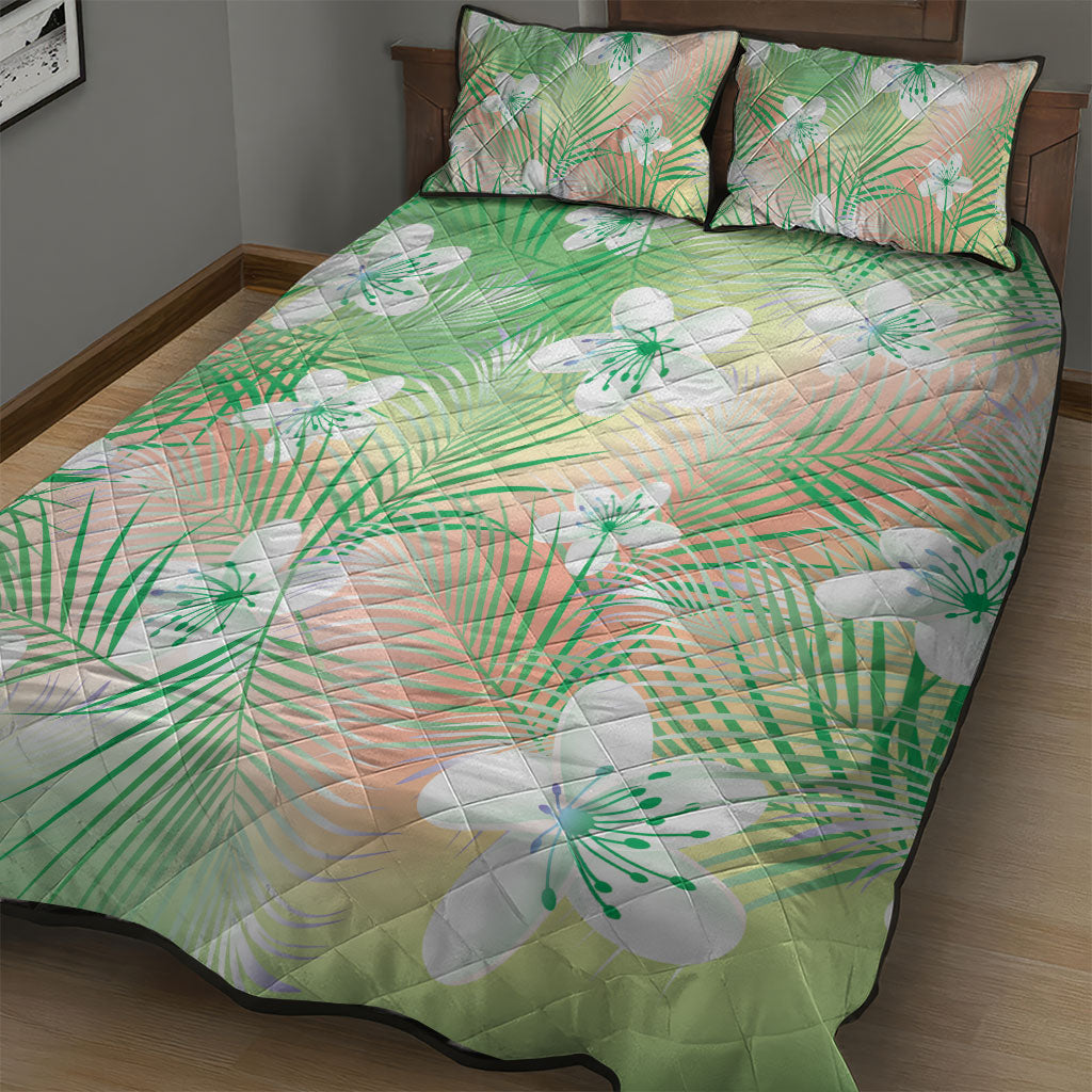 Green Aloha Hawaiian Quilt Bed Set Tropical Flower Palm Leaf Pattern LT19 - Polynesian Pride