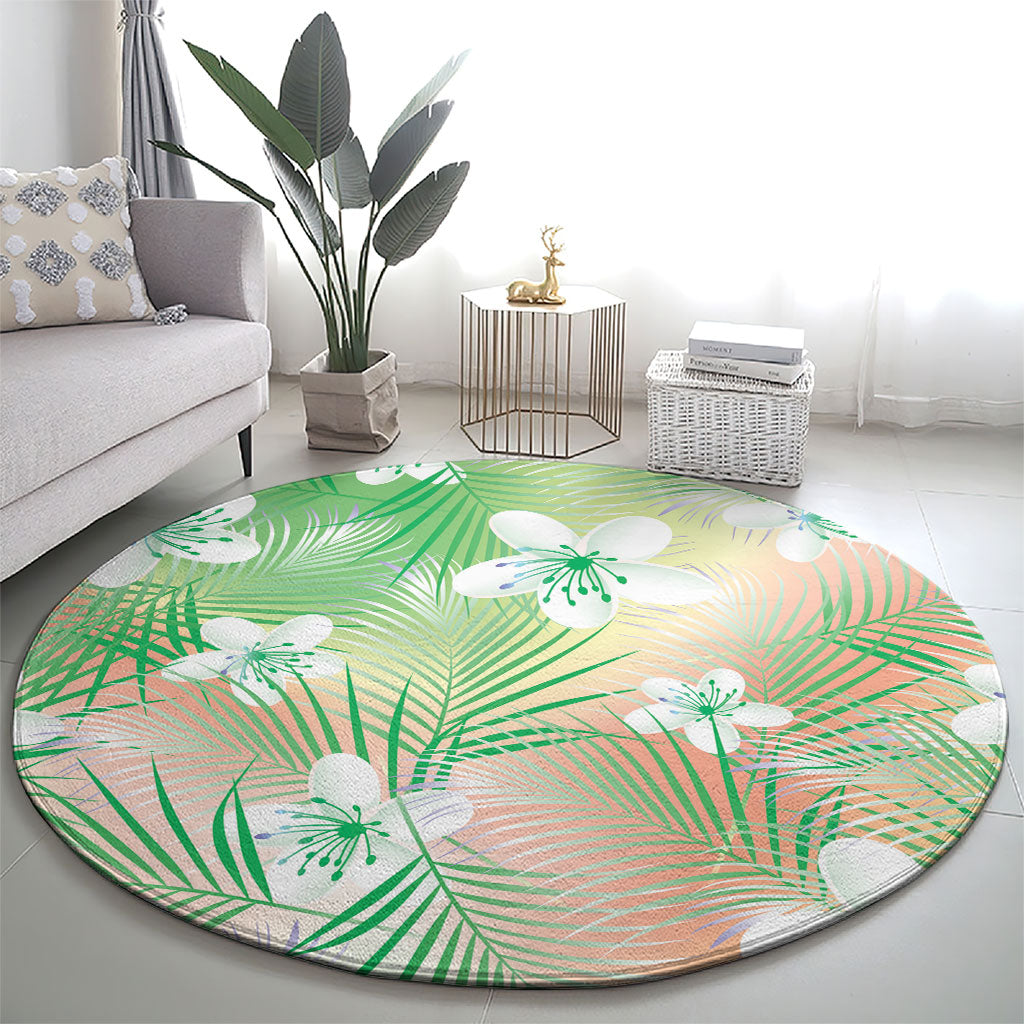 Green Aloha Hawaiian Round Carpet Tropical Flower Palm Leaf Pattern LT19 - Polynesian Pride