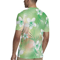 Green Aloha Hawaiian Rugby Jersey Tropical Flower Palm Leaf Pattern LT19 - Polynesian Pride