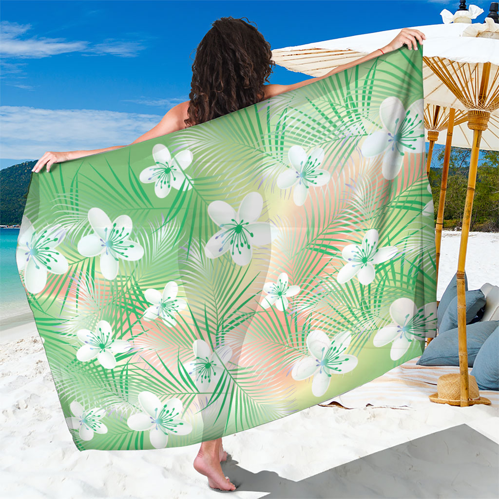 Green Aloha Hawaiian Sarong Tropical Flower Palm Leaf Pattern