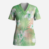Green Aloha Hawaiian Scrub Top Tropical Flower Palm Leaf Pattern LT19 Adult Green - Polynesian Pride