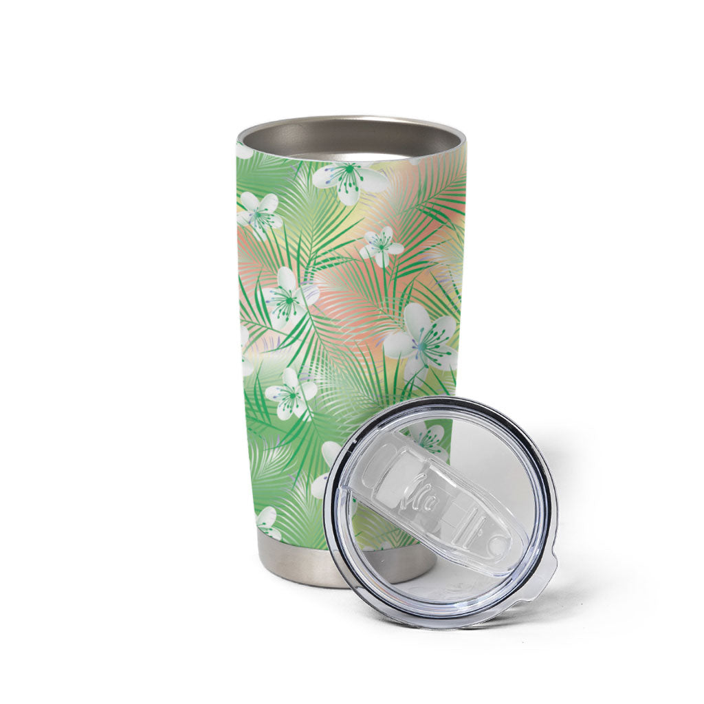 Green Aloha Hawaiian Tumbler Cup Tropical Flower Palm Leaf Pattern LT19 - Polynesian Pride