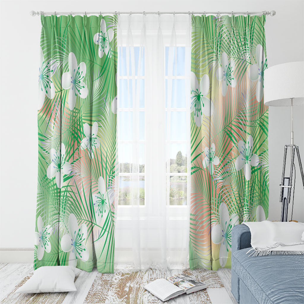 Green Aloha Hawaiian Window Curtain Tropical Flower Palm Leaf Pattern LT19 - Polynesian Pride