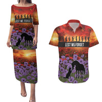 Personalised ANZAC Day Couples Matching Puletasi and Hawaiian Shirt Remembering the Animals of War