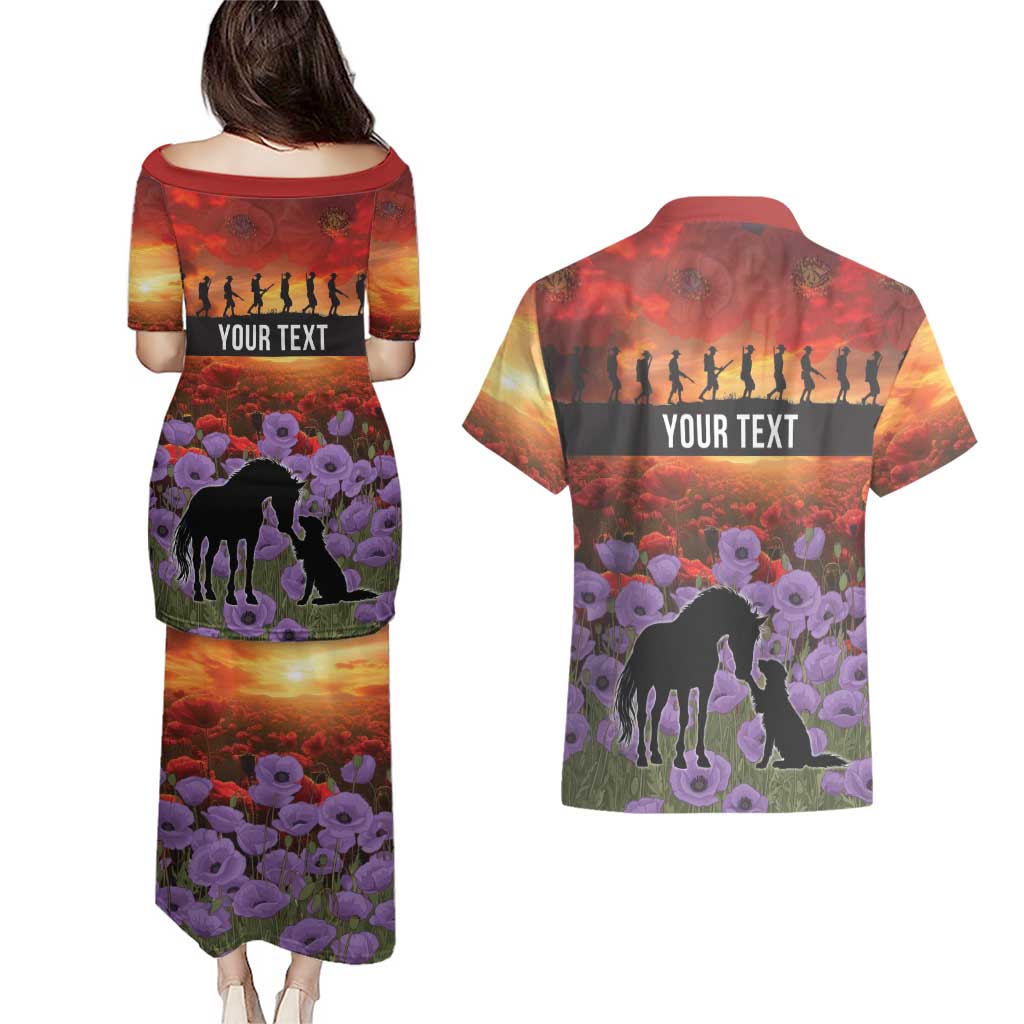 Personalised ANZAC Day Couples Matching Puletasi and Hawaiian Shirt Remembering the Animals of War