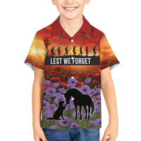 Personalised ANZAC Day Family Matching Mermaid Dress and Hawaiian Shirt Remembering the Animals of War LT19 Son's Shirt Purple - Polynesian Pride