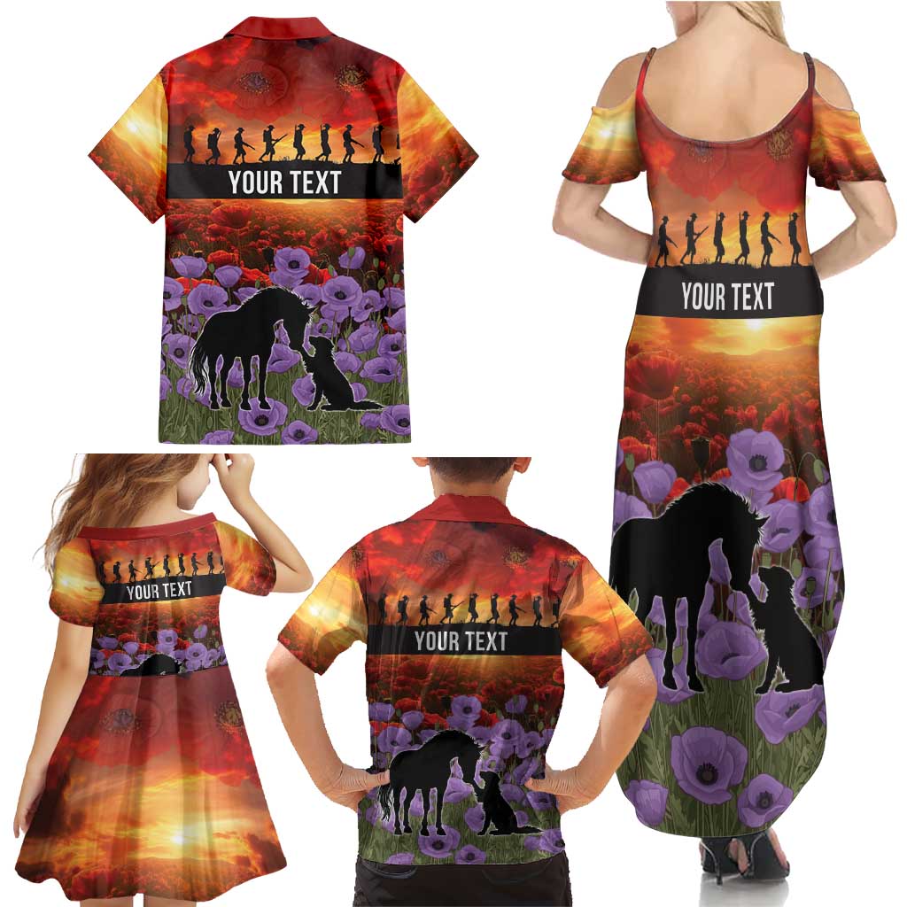 Personalised ANZAC Day Family Matching Summer Maxi Dress and Hawaiian Shirt Remembering the Animals of War
