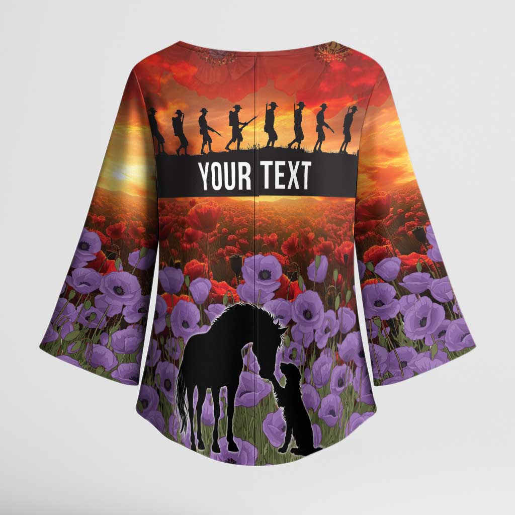 Personalised ANZAC Day Kimono Sleeve Blouse Remembering the Animals of War