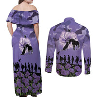 ANZAC Day Couples Matching Off Shoulder Maxi Dress and Long Sleeve Button Shirt Lest We Forget the Animals Too