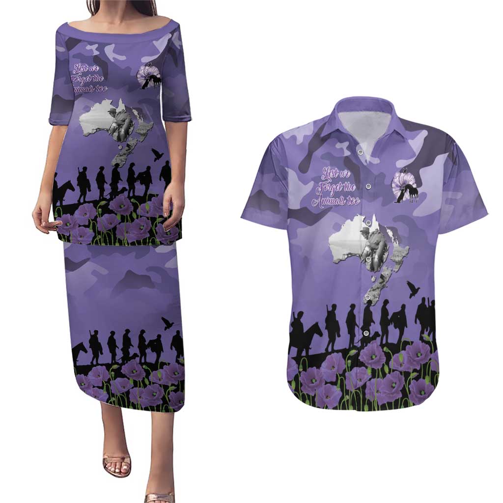 ANZAC Day Couples Matching Puletasi and Hawaiian Shirt Lest We Forget the Animals Too